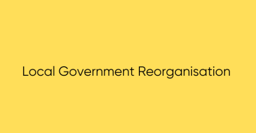 Image with yellow background, black writing that says Local Government Reorganisation